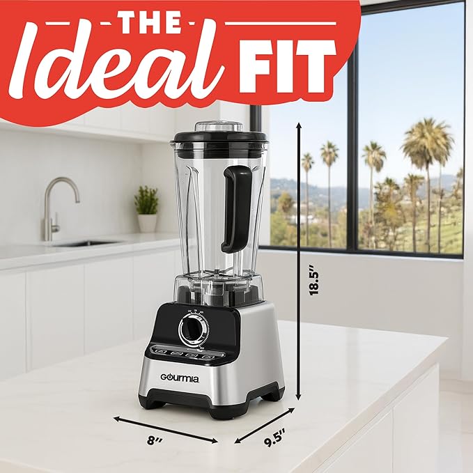 Gourmia Heavy Duty Countertop Blender – 2L BPA-Free Pitcher 1500W High-Speed Motor 45000 RPM 4 Presets Variable Speed Dial Built-In Tamper Dishwasher-Safe Parts Stainless Steel