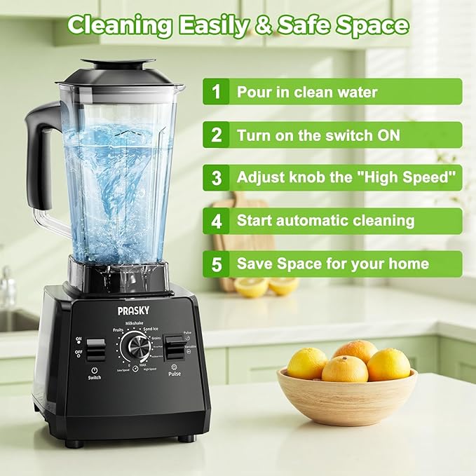 Blender Smoothie Blenders PRASKY Max.2400Watts/1000Watts Kitchen Blender and Grinder Combo 25000RPM Powerful Kitchen 68oz BPA Free 2 Containers Countertop Blenders Ice Crushing