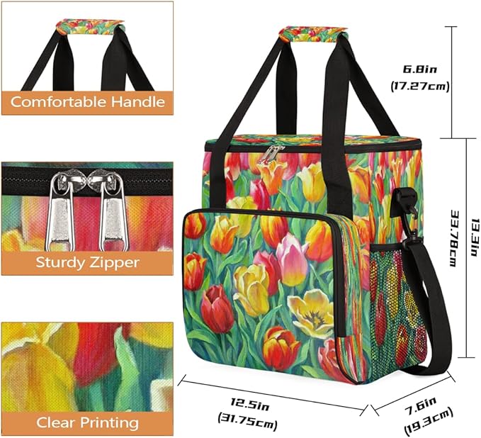 Tulips Flowers Coffee Maker Carring Bag Travel Carrying Storage Tote Bag Compatible with Keurig K-Mini or K-Mini Plus Portable Single Serve Coffee Brewer Case with Pockets for K-cup Pods