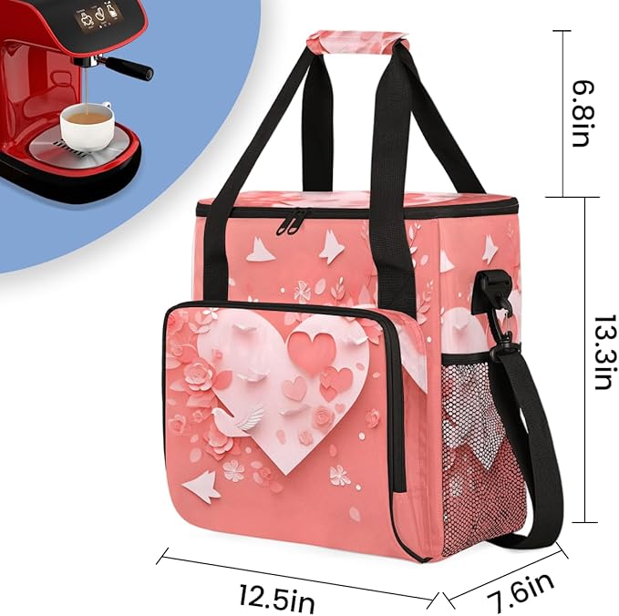 Paper Heart Coffee Maker Carrying Bag Portable Travel Storage Tote Bag Compatible with K-Mini or K-Mini Plus Single Serve Coffee Brewer Carrying Case with Multiple Pockets &amp Shoulder Strap