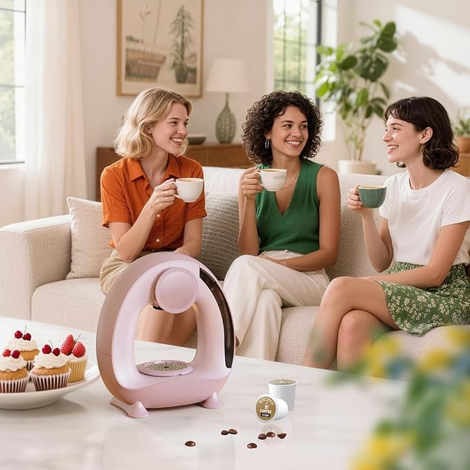 3 in 1 Single Serve Coffee Maker for K Cup Pink Ground and Tea Leaves Mini K Cup Coffee Brewer with One Button Operation 1400W 20s Fast HeatingCompact for Small Spaces-Glass not included