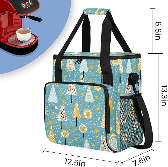 Xmas Tree Coffee Maker Carrying Bag Graffiti Tree Travel Storage Bag Compatible with K-Mini or K-Mini Plus Single Serve Coffee Brewer Carrying Case with Multiple Pockets &amp Shoulder Strap