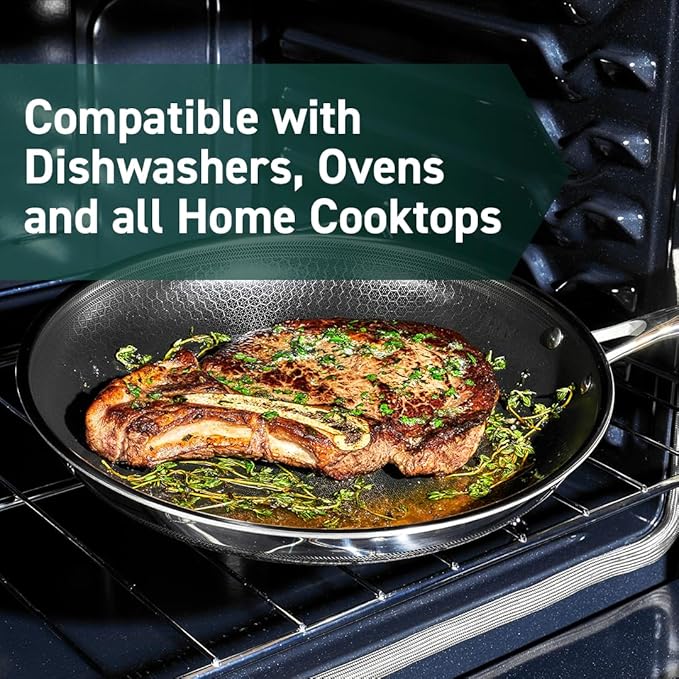 HexClad Hybrid Nonstick 14-Piece Cookware Set 8 10 and 12 Pans with Lids 2 3 and 8Qt Pots with Lids and 2 Silicone Trivets Stay-Cool Handles Dishwasher and Oven-Safe Induction Ready