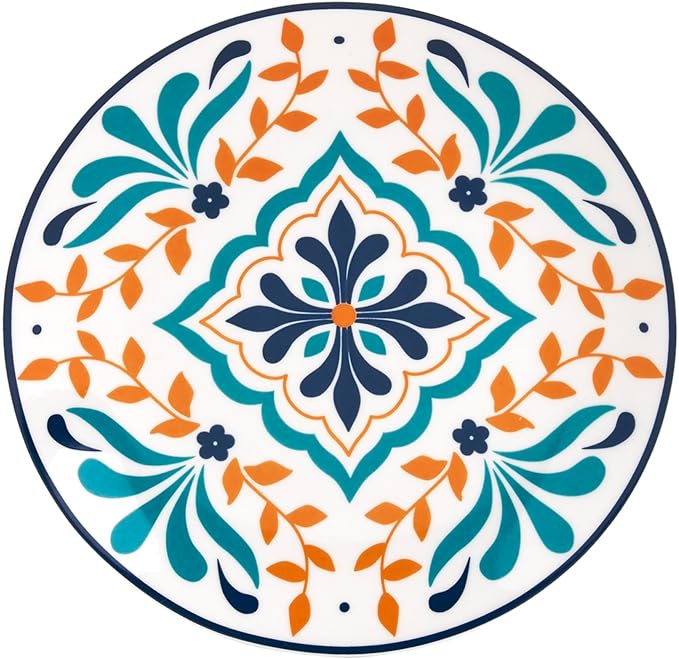 Tabletops Gallery 12-Piece Isabella Patterned Ceramic Dinnerware Set of Kitchen Dishes Dinner Plates Cereal Bowls Service for 4 Blue