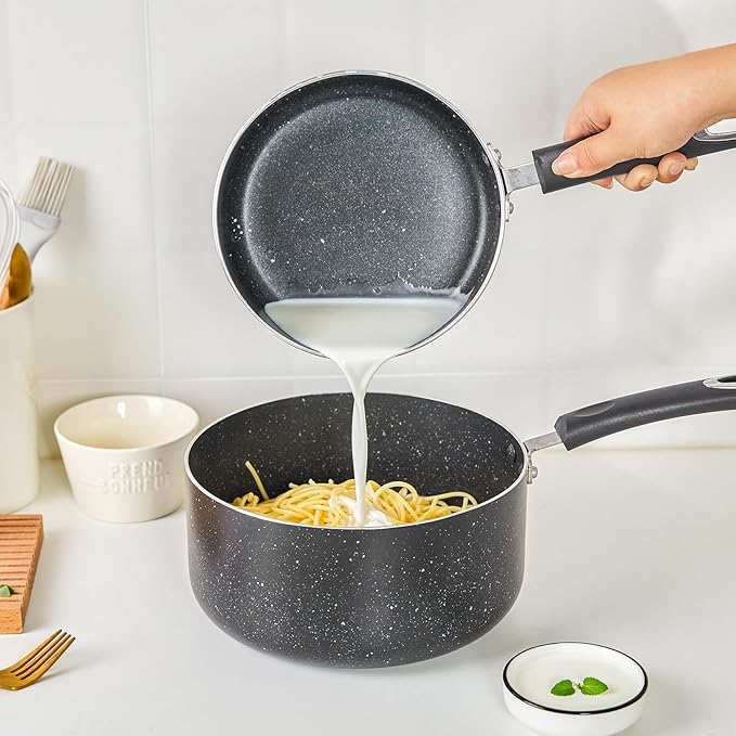 Nonstick Saucepan Set - 3-Pieces Pot Set 1 Quart &amp 2 Quart &amp 3 QuartUltra Non Stick Sauce Pan Small Pot with Glass LidGreat for Home Kitchen RestaurantBlack