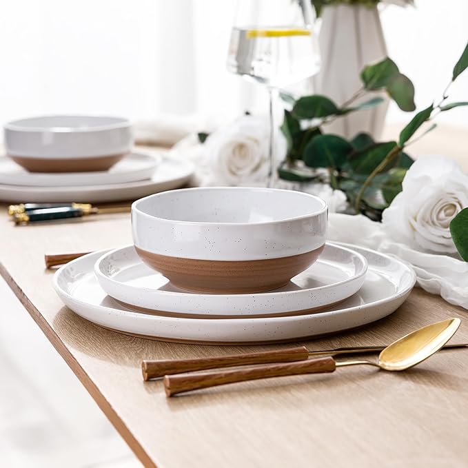 AmorArc Ceramic Dinnerware Sets for 4 18Pieces Handpainted Plates and Bowls Set with Rustic Terracotta Underside Scratch Resistant Stoneware Dishes Set Dishwasher &amp Microwave Safe