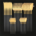 pureza 30Pcs Stainless Steel Black Gold Dinnerware Set - Cutlery Set For Kitchen &amp Dining Table(Green Gold)