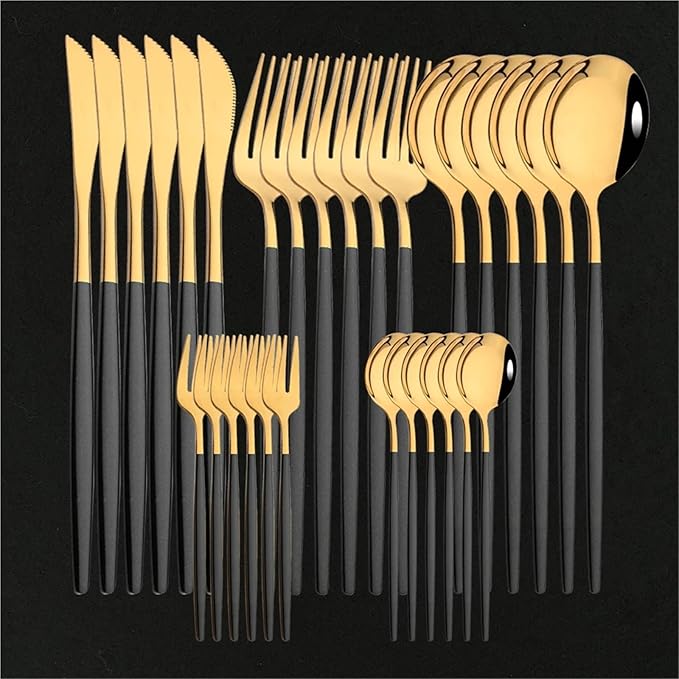 pureza 30Pcs Stainless Steel Black Gold Dinnerware Set - Cutlery Set For Kitchen &amp Dining Table(Pink Gold)
