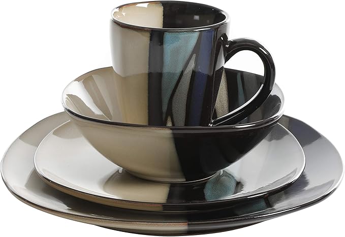 Gibson Elite Althea 16-Piece Teal Reactive Glaze Dinnerware Set – Service for 4 Durable Stoneware Plates and Bowls