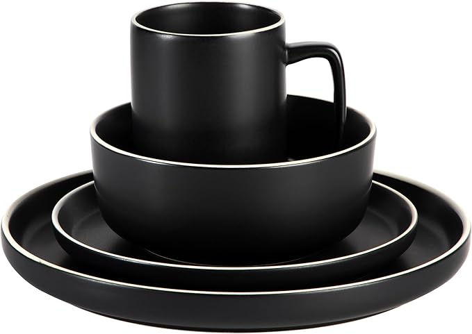 Gibson Home Zuma Nuevo 32 Piece Plates Bowls and Mug (Service for 8) Dinnerware Set - Black