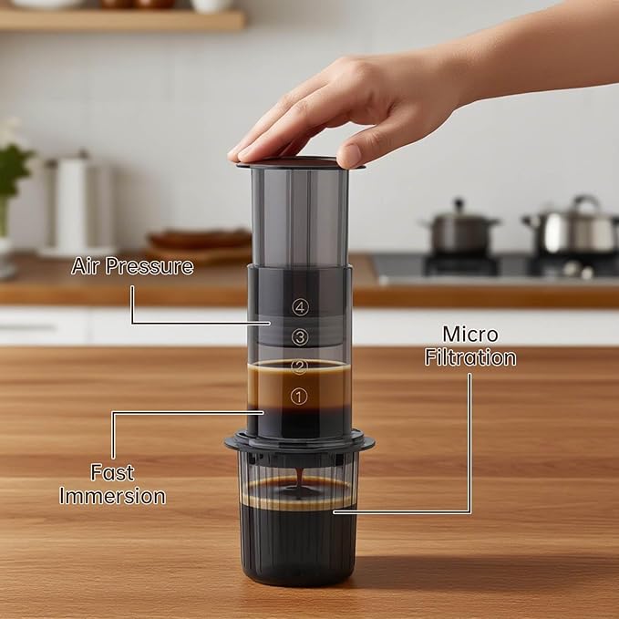 Portable Coffee Maker for Camping &amp Travel Aeropress Coffee Maker Manual Espresso Machine Coffee Press – 3 In 1 Brew Method Combines French Press Espresso Full Bodied Coffee Without Grit