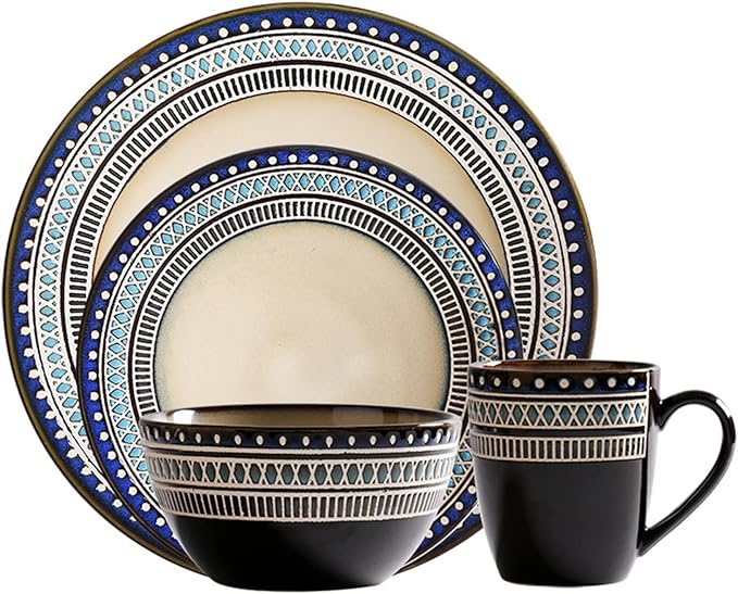Porcelain Dinnerware Sets 4 Piece Stoneware Dinnerware Set Ceramic Plates and Bowls Sets Dishes Dinner Set with Dinner Plate Dessert Plate Salad Bowl and Mug Se