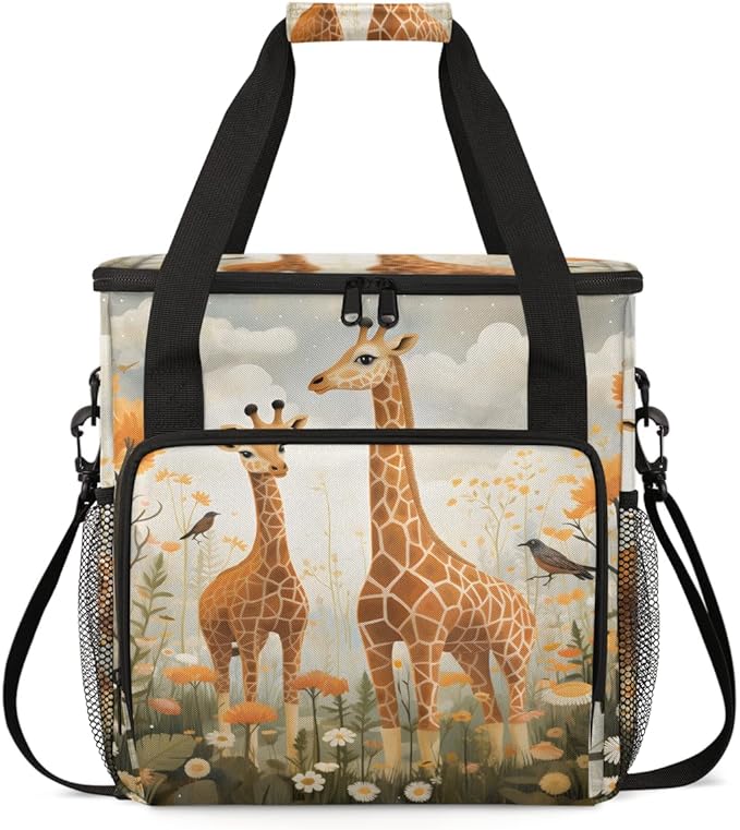 Forest Giraffe Coffee Maker Carrying Bag Flowers Giraffe Travel Storage Bag Compatible with K-Mini or K-Mini Plus Single Serve Coffee Brewer Carrying Case with Multiple Pockets &amp Shoulder Strap