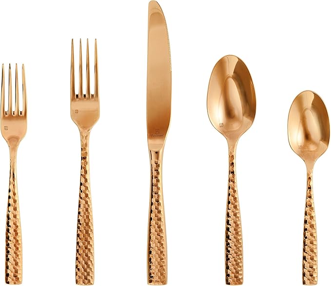 Fortessa Lucca Faceted 18/10 Stainless Steel Flatware 20 Piece Place Setting Service for 4 Rose Gold
