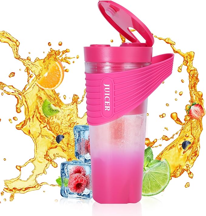 Portable Blender Personal Blender for Shakes and Smoothies with 460ml capacity Fast Charging Mini Mixer Bottle Food and Juice for Gym Travel Kitchen (Pink)
