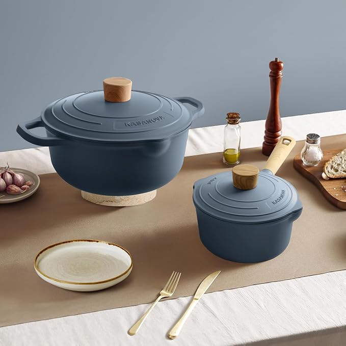 8Pcs Pots and Pans set Nonstick Cookware set Die-cast Aluminum cookware Kitchen Induction Pots and Pans cooking set Lid design PFOA-free Blue (blue 8Pcs)