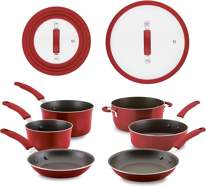 Rachael Ray Cook + Create Nonstick Cookware/Pots and Pan Set 10 Piece Red