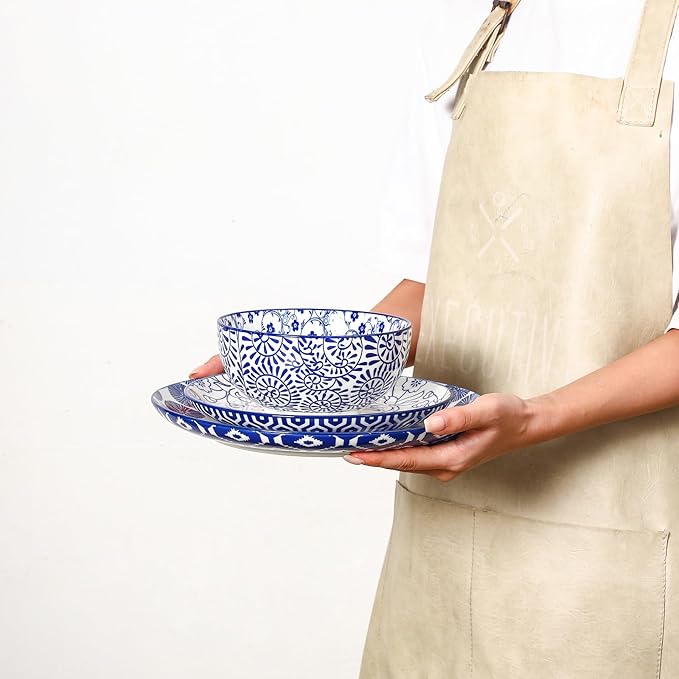 Selamica Ceramic Plates and Bowls Sets18 Pieces Retro Floral Dinnerware Sets for 6Dishwasher &amp Microwave Safe dish setFamily &amp Holiday Dining Vintage Blue