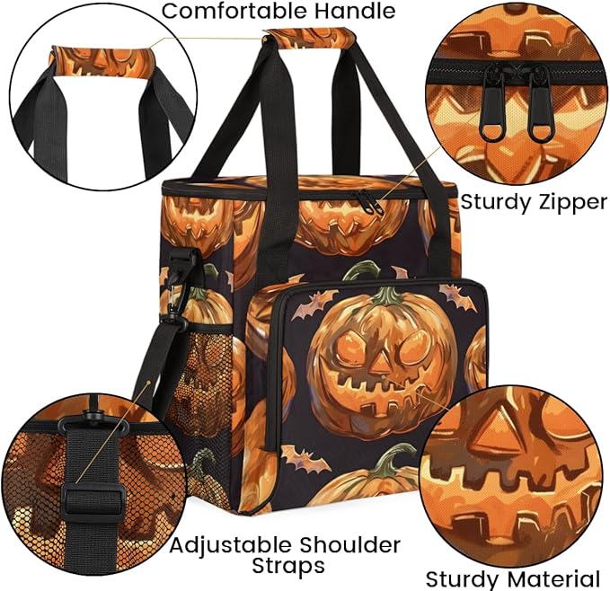 Abstract Pumpkin Coffee Maker Carrying Bag Glitter Pumpkin Travel Storage Bag Compatible with K-Mini or K-Mini Plus Single Serve Coffee Brewer Carrying Case with Multiple Pockets &amp Shoulder Stra
