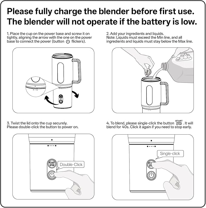 Portable Blender Cordless Personal Blender for Smoothie with Ice Crushing Blades 18oz Auto Reverse Blending for Smoothie Shake Frozen Fruit