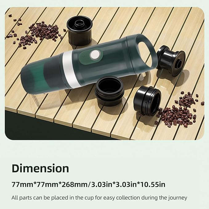 Portable Electric Espresso Coffee Machine Wireless Hot &amp Cold Brew 250ml Mini Single Serve Coffee Machine with 3 in 1 Coffee Powder DG Capsule 20 Pump Pressure (Green)