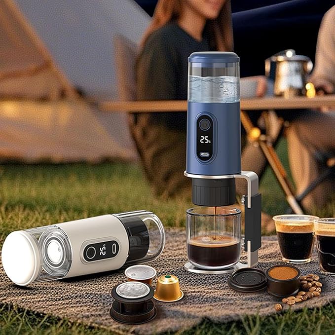 Portable Coffee Maker Espresso Machine with 2500mAh Battery and Type C Charging Compatible with Coffee Capsules and Grounds for Travel Camping Hiking Office (white)