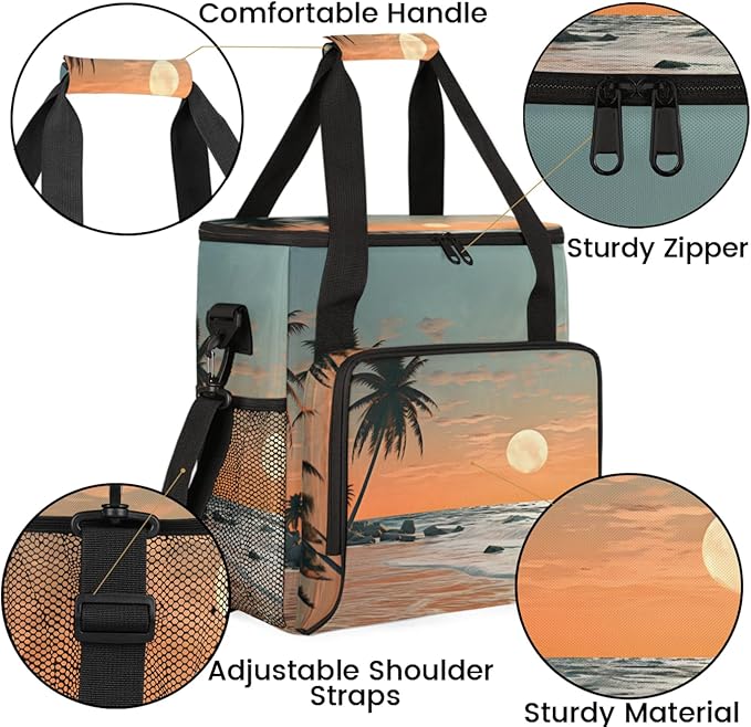 Beach Sunset Landscape Coffee Maker Travel Bag for Keurig K-Mini/K-Mini Plus Insulated Waterproof Tote with Pockets for K-Cup Portable Single-Serve Brewer Case