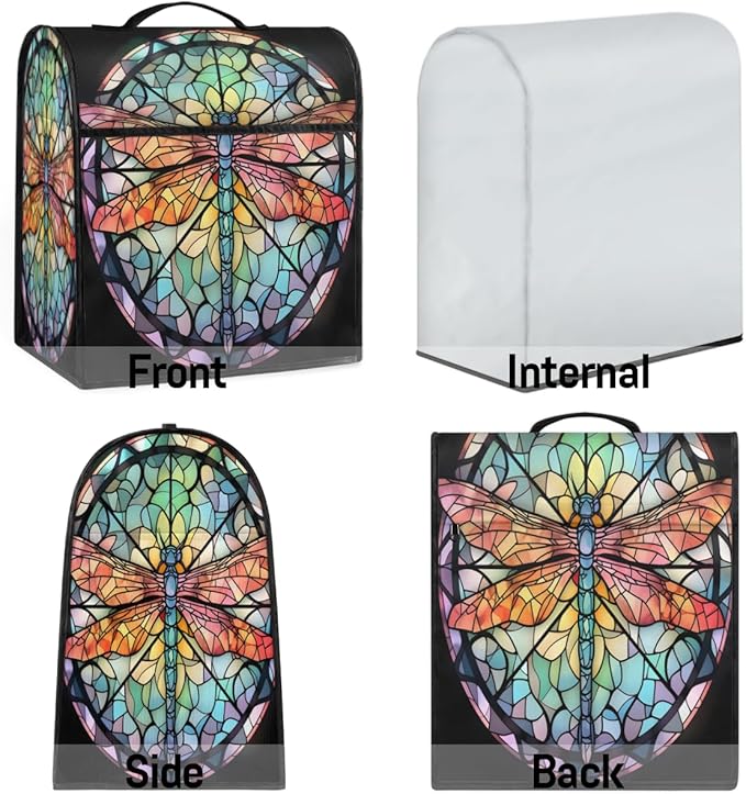 Kitchen Aid Mixer Cover Glass Painting Animal Dragonfly Stand Mixer Cover Compatible with 6-8 Quarts Stand Mixers Dust Covers with Zipper Pocket Foldable Washable Kitchen Aid Organizer Bag