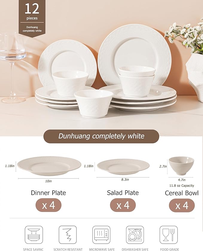 Dinnerware sets plates and bowls sets modern platesCeramic Dinnerware Sets12 Pieces Porcelain Lightweight PlatesScratch Resistant Dish Set (style - 6 4 - Set (12pcs))