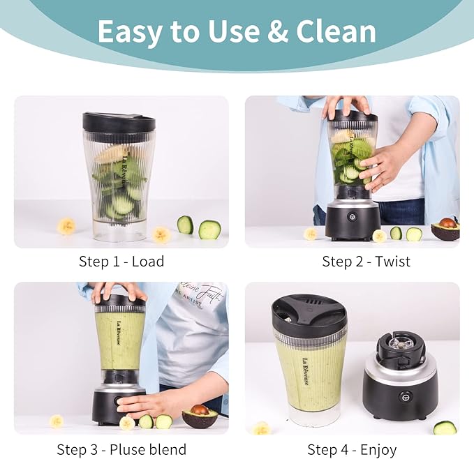 La Reveuse 250W Liberty Blender (Black) + La Reveuse 2-Cup Small Food Chopper (Metallic Grey)