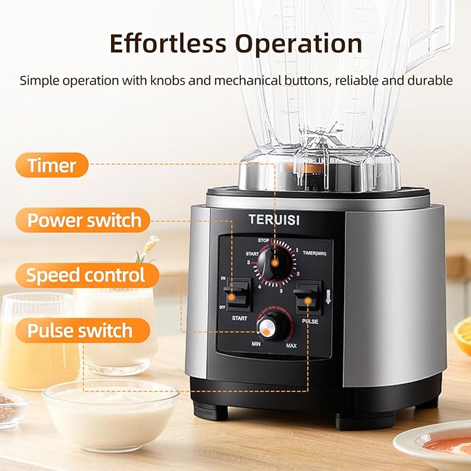 Commercial Blender 2200W 2.95 HP Professional Blender with Quiet PC Sound Enclosure 210 Oz / 6L Large Heavy Duty Blenders with 9 Speeds Timer Self-Cleaning 5 Presets For Shake and Smoothie