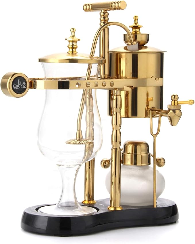 Diguo Belgian/Belgium Family Balance Siphon/Syphon Coffee Maker Elegant Double Ridged Fulcrum with Tee handle (Classic Gold)