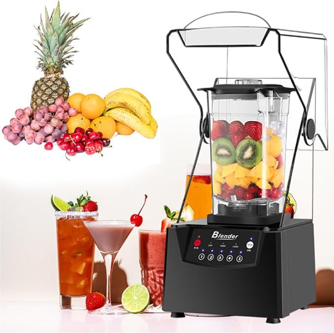 Soundproof Blender 2200W 2L Commercial Fruit Juice Smoothie Maker With Shield Quiet Sound Enclosure for Puree Ice Crush Shakes and Smoothies110V