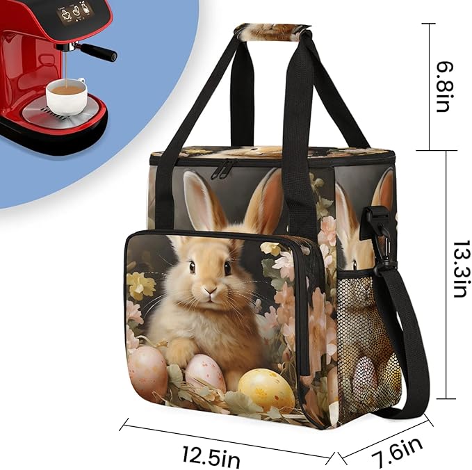 Cute Bunny Easter Eggs Coffee Maker Carring Bag Large Insulated Storage Organizer Case Tote Bags with Shoulder Strap for Travel Work Picnic