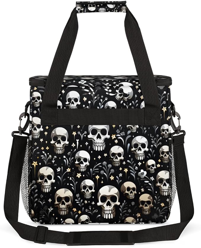 Floral Skull Coffee Maker Carrying Bag Portable Travel Storage Tote Bag Compatible with K-Mini or K-Mini Plus Single Serve Coffee Brewer Carrying Case with Multiple Pockets &amp Shoulder Strap