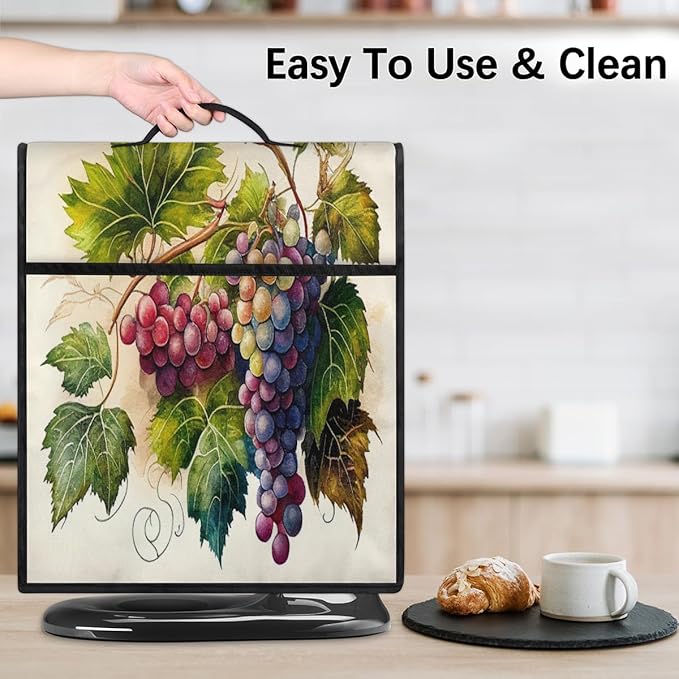 Kitchen Aid Mixer Cover Painting Fruit Grape Stand Mixer Cover Compatible with 6-8 Quarts Stand Mixers Dust Covers with Zipper Pocket Foldable Washable Kitchen Aid Organizer Bag