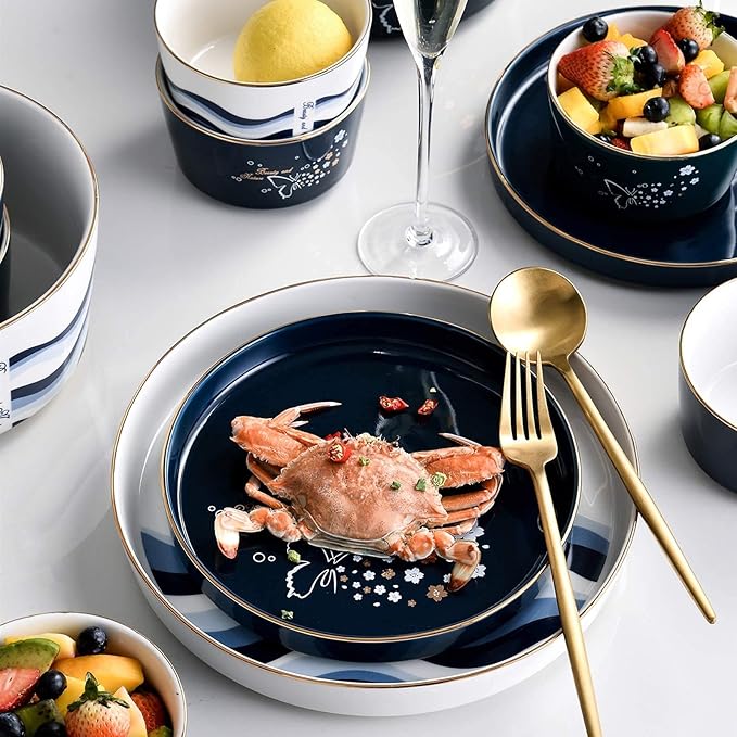 Porcelain Dinner Plate Set Kitchen Cutlery Set Ceramic Dinnerware Set 44 Pieces Plates and Cereal Bowl Set