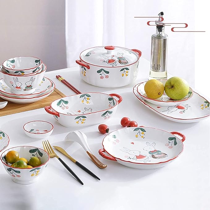 Dinnerware Sets Dish SetCeramics Dinner SetsSoup Pot Cereal Bowl and Steak Plate Set | 56 Pieces Hand Drawn Pattern Porcelain
