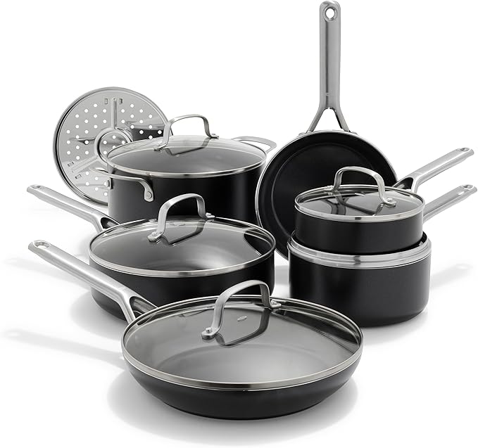 OXO Agility Series 12 Piece Cookware Pots and Pans Set Ceramic Nonstick PFAS-Free Induction SkilletsSaucepansLidsEven HeatingStainless Steel HandlesChip-Free RimsDishwasher &amp Oven SafeBl