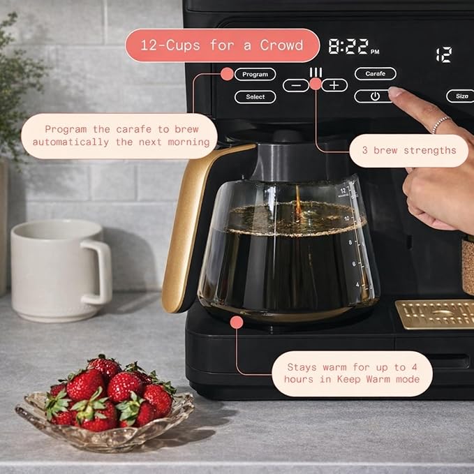 Multi Brew Coffee Maker with Single Serve and Carafe Brewing Options for Countertop Home Use (Black Sesame)
