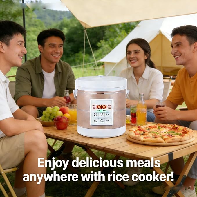 1.6L Rice Cooker 12V-24V Electric Lunch Box Manufacturer Multicooker Small Rice Stove for Car Truck RV Travel Camping Gold (1601)