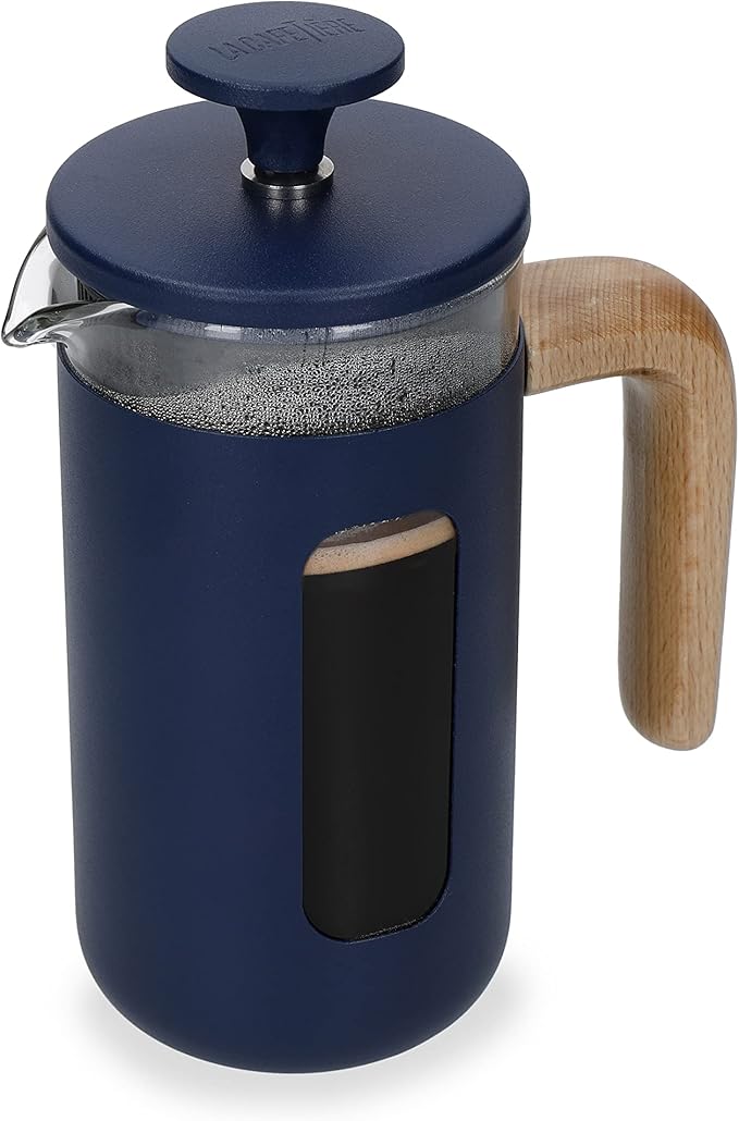 La Cafetière Pisa Cafetière 3-Cup/35ml Heat-Resistant Borosilicate Glass and Stainless Steel with Easy-Grip Plunger Small French Press Coffee Maker for Loose Tea and Ground Coffee Navy