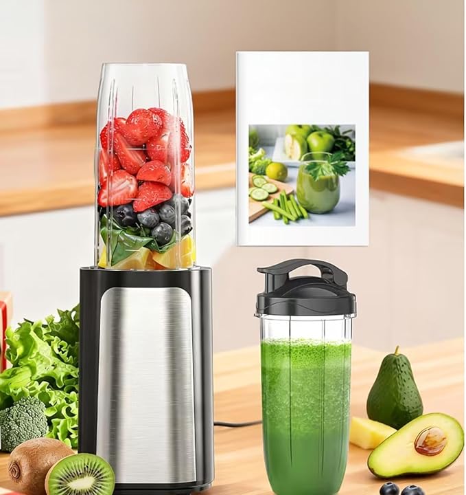 Juice Cup Blender with 3 Cups Stainless Steel Personal Blender Portable Smoothie Maker with Recipe Book 17oz and 24oz Bottles