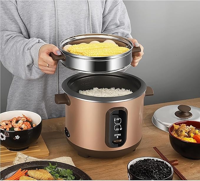 Rice Cooker &amp Steamer 2/3/4/5L Small Capacity Gold Aluminum Alloy Non-Stick Liner for Family Dormitory for 1~7 People Rice Cooker(3L)