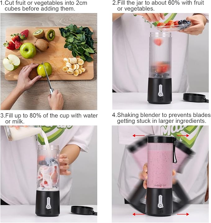 DENOKIN Portable Blender 16oz Vessel Cordless Personal Size Small Blender for Shakes and Smoothies with 6 Blade for Kitchen Home Travel