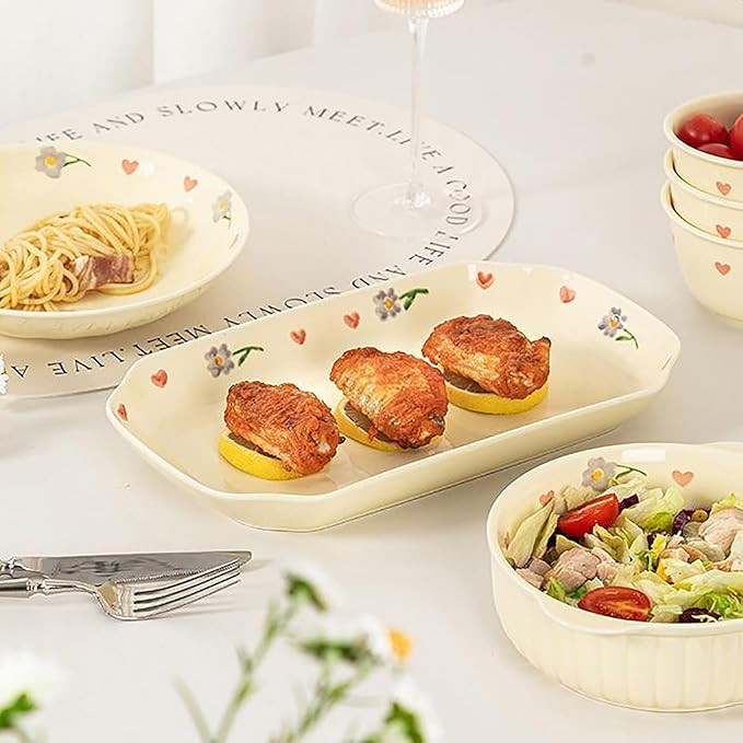 Kitchen Plate and Bowl Set 19 Pieces Dining Ware Set Reusable Dish Sets Thick and Anti-Scald Dinnerware Sets for 4 Steamable Bakeable and Microwavable Underglaze Color Technology Health and Safety