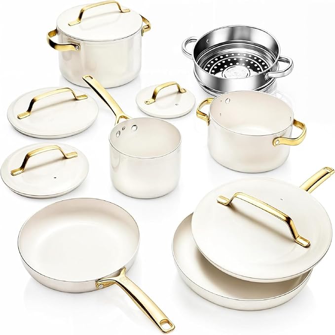 Gotham Steel 11 Pc Ceramic Pots and Pans Set Non Stick Kitchen Cookware Sets Ceramic Cookware Set Non Toxic Cookware Set Dishwasher Safe
