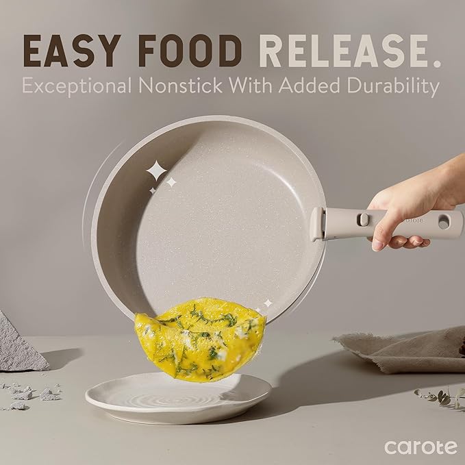 CAROTE 19pcs Pots and Pans Set Non Stick Nonstick Cookware Set Detachable Handle Induction Kitchen Cooking Sets with Removable Handle RV Kitchen Oven Safe Taupe