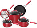 Ninja C28000 Foodi NeverStick Vivid 8-Piece Cookware Set with Lids Nonstick Durable &amp Oven Safe to 400°F Cool-Touch Handles Crimson Red