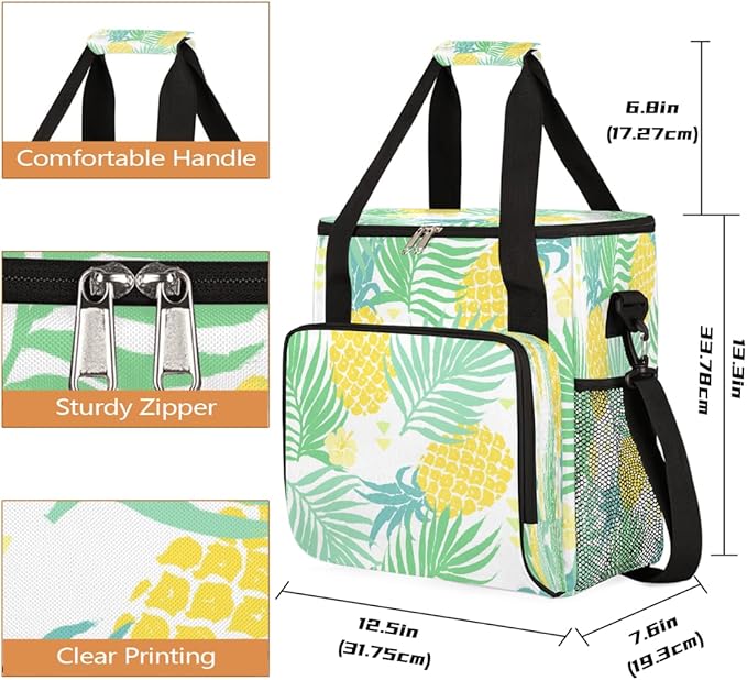 Pineapple Palm Leaves Summer Coffee Maker Carring Bag Travel Carrying Storage Tote Bag Compatible with Keurig K-Mini or K-Mini Plus Portable Single Serve Coffee Brewer Case with Pockets